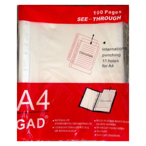 A4 GAD See Through Sheet Protectors 100 Sheets