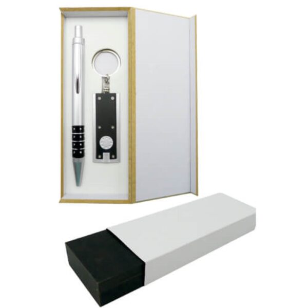 Ballpoint Pen and Keychain Set with Flashlight and Wooden Case (2)