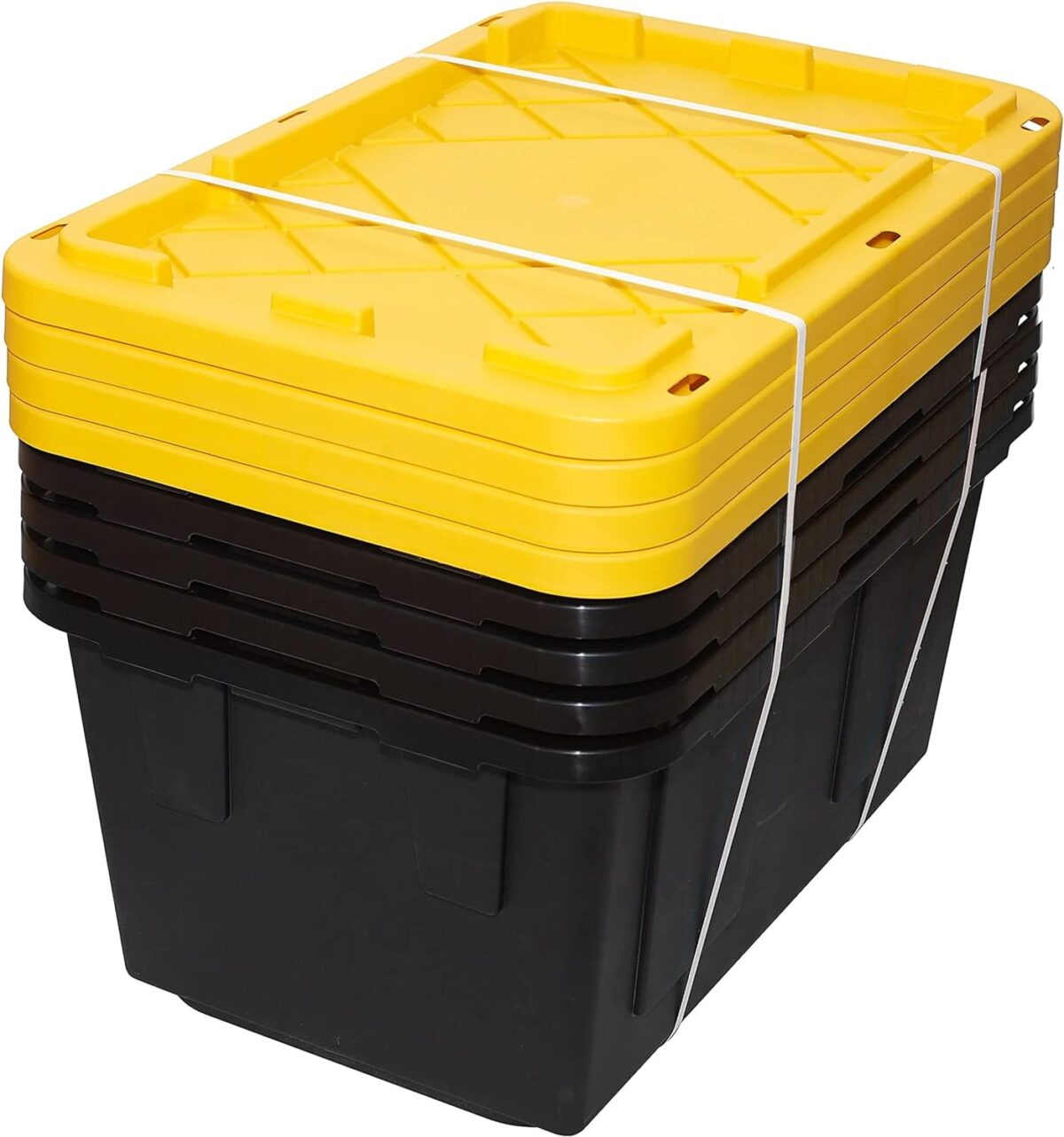 27 Gallon Storage Bins Stackable, Lockable, Yellow Lids, Black Bin (2)