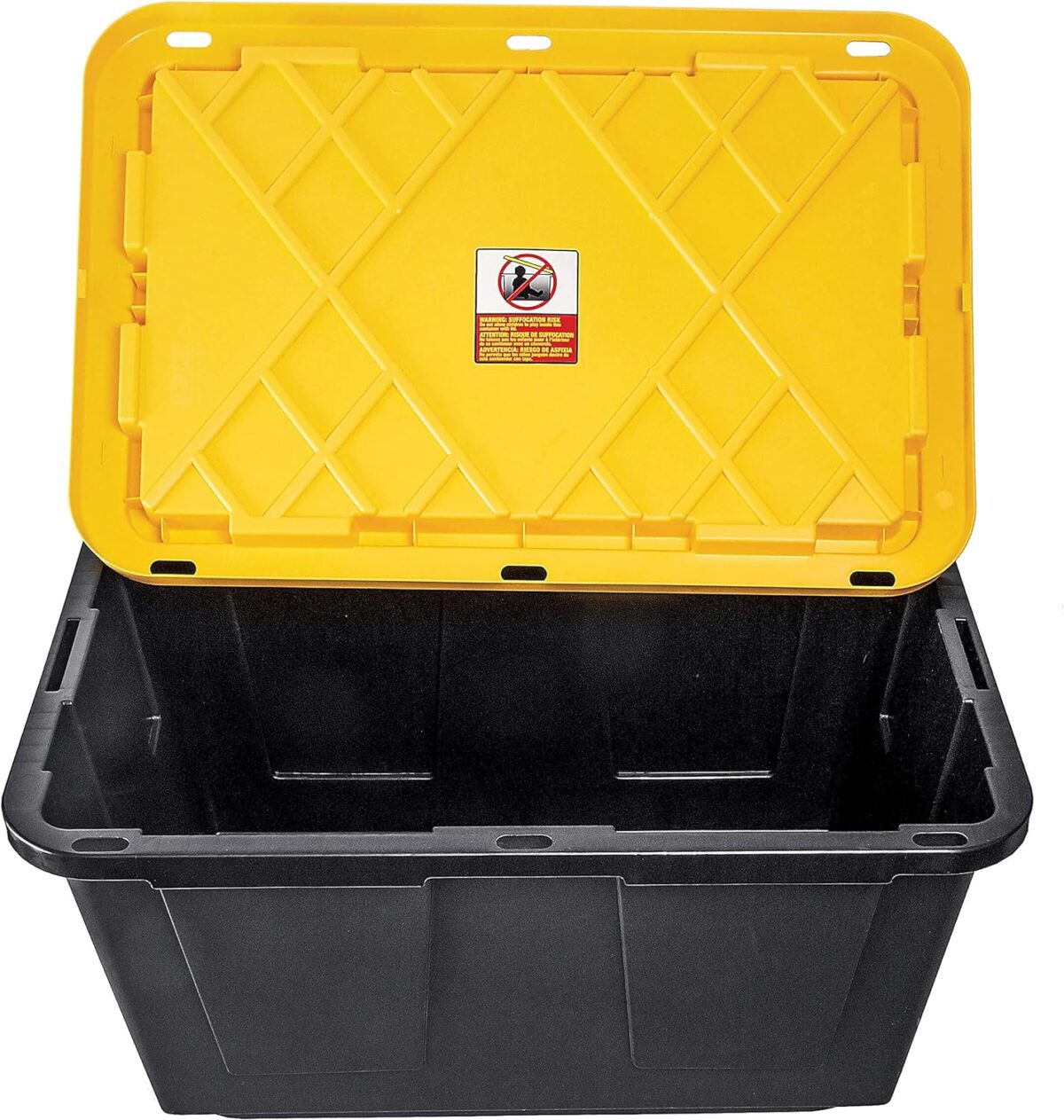 27 Gallon Storage Bins Stackable, Lockable, Yellow Lids, Black Bin (3)